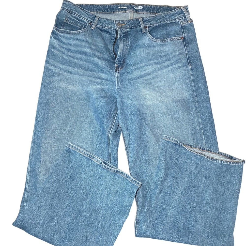 Old Navy Sky Hi Wide Leg Cotton Blend Jeans 14 Womens Blue Extra High Rise Denim